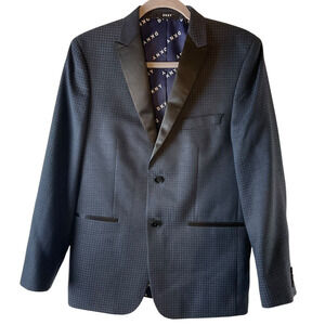 DKNY Youth Boys Shawl Collar Checkered Blazer Two Button Satin Formal Jacket 18R